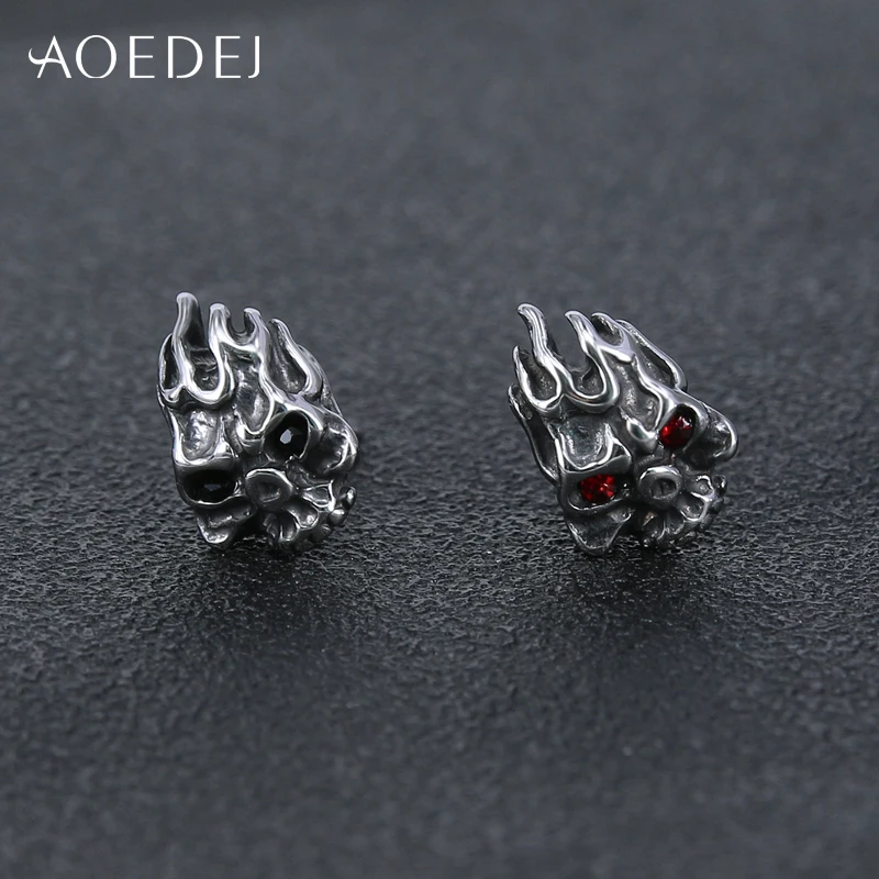 AOEDEJ Punk CZ Stone Stud Earrings for Men Stainless Steel Hip Hop Skull Ear Studs Rock Roll Jewelry Accessories
