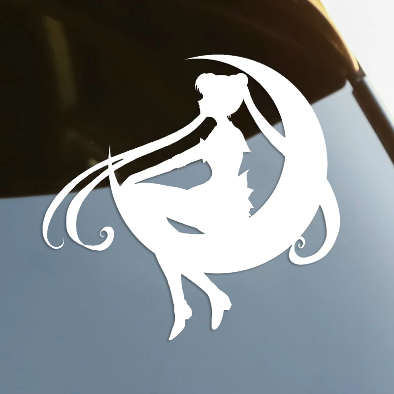 Girl and Moon Die-Cut Vinyl Decal Car Sticker Waterproof Auto Decors on Car Body Bumper Rear Window Laptop Choose Size #S60295