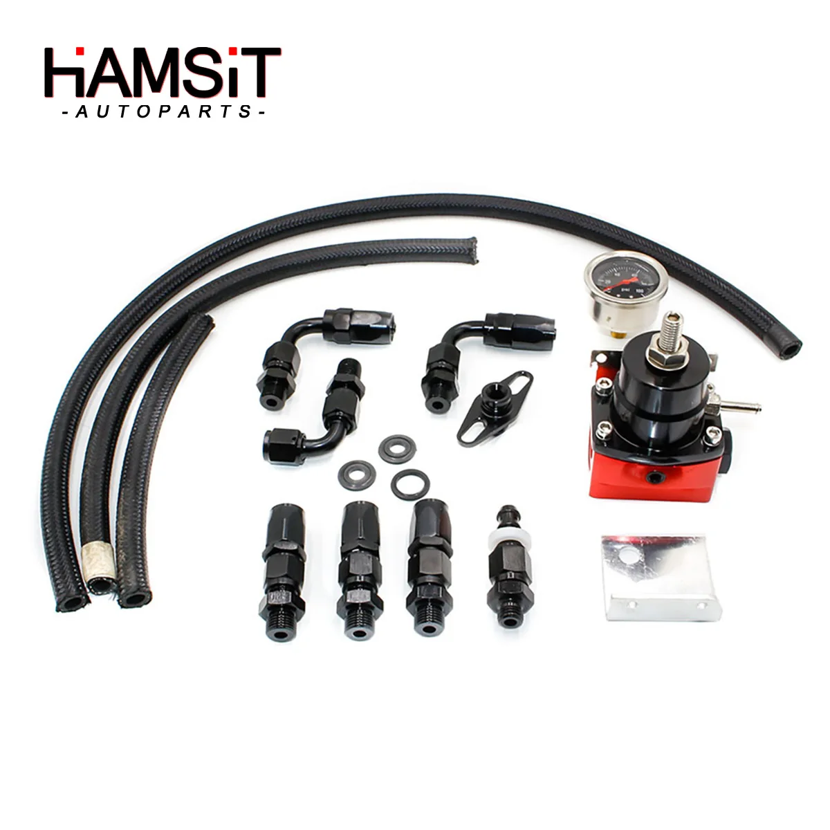 Hamsit Adjustable Fuel Booster Pressure Regulator Control Valve Kit 100psi Oil Press Gauge AN6 Power Fuel Turbocharger Universal