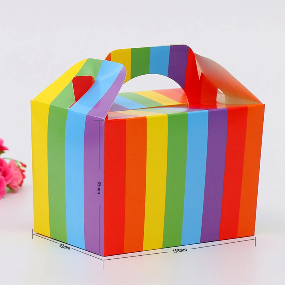 10 Stück Papier-Giebelboxen für Süßigkeiten-Buffet, Kuchenbox, Hochzeit, Geburtstagsfeier, Gastgeschenk, Geschenktüte mit Griff – Detail 1