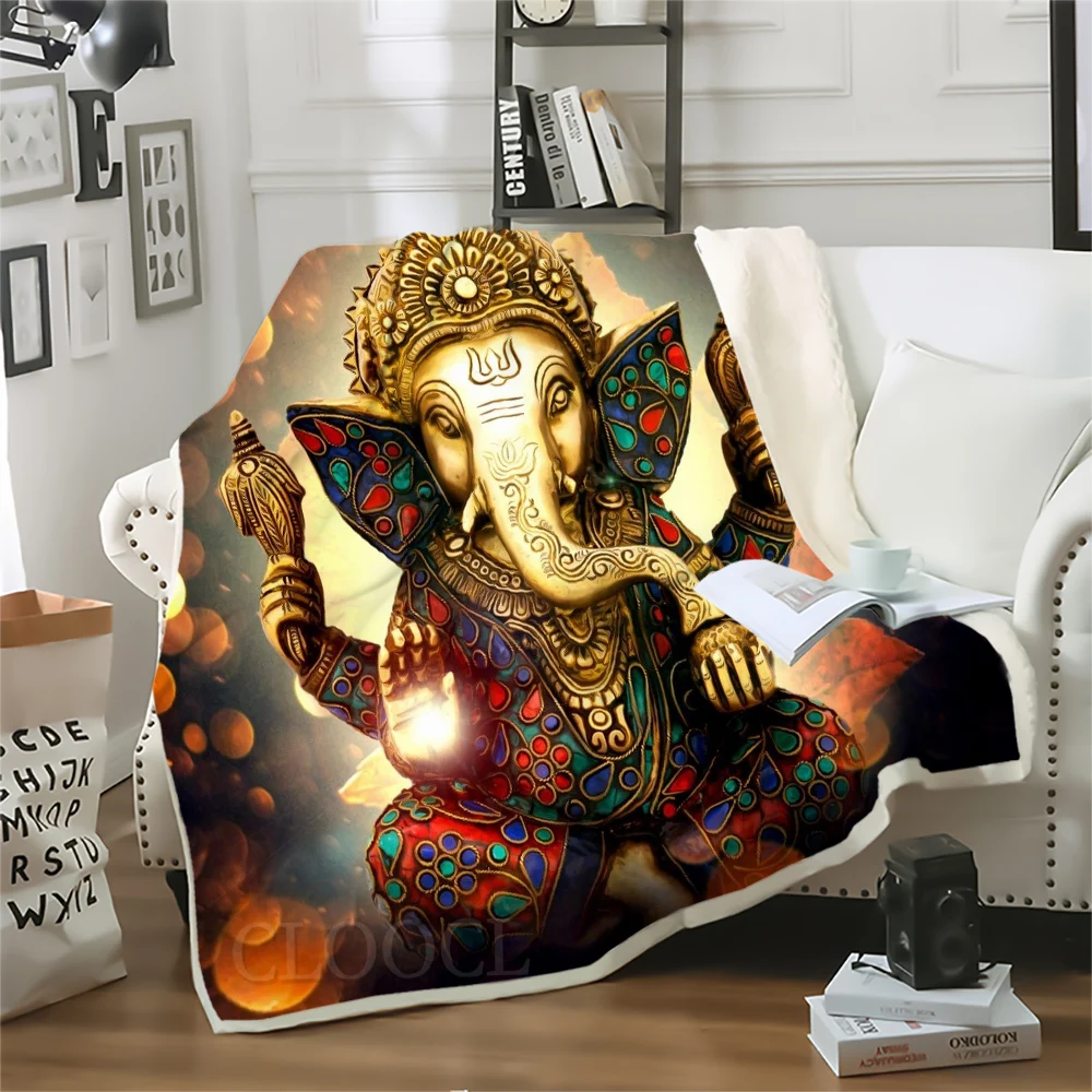 

Thicken Blanket Indian God of Wisdom Ganesha Printed Throw Blankets for Beds Teenager Home Decoration Adult Quilt Dream Style