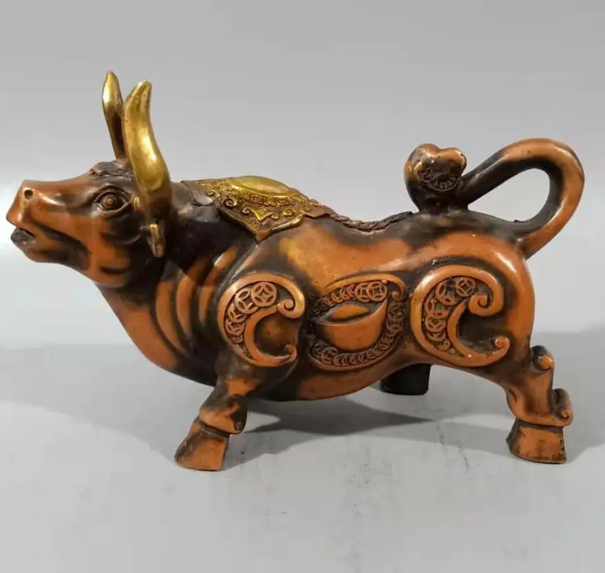 

China brass Wall Street fortune cow crafts Feng shui statue