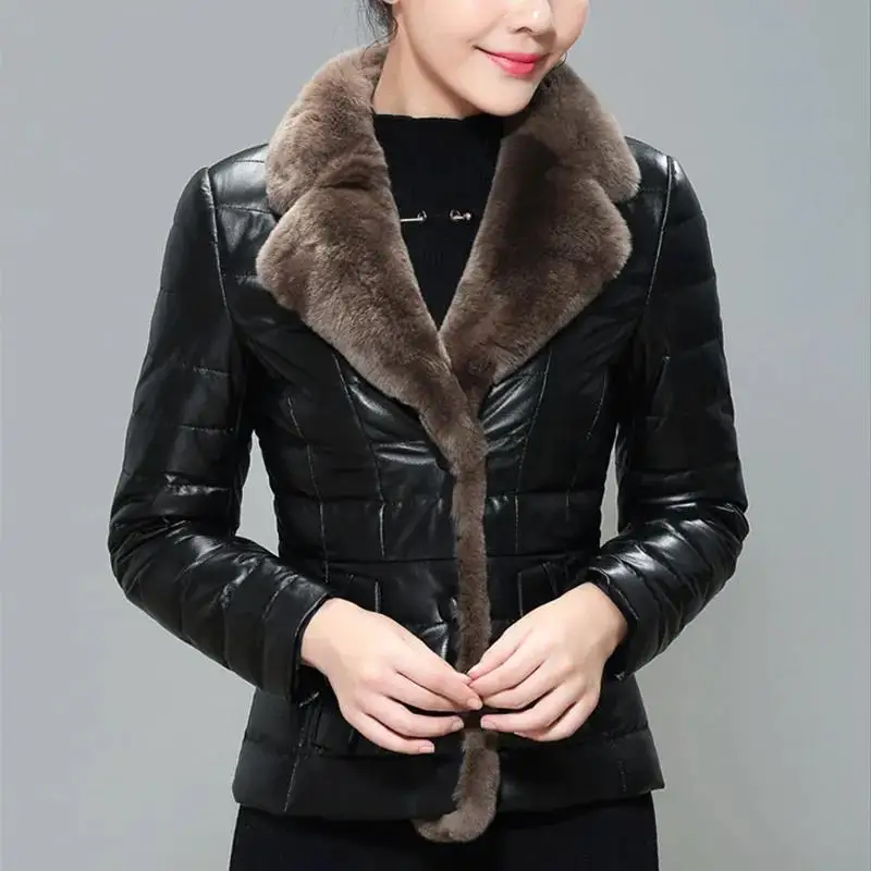 casaco feminino Down Cotton Jacket Fashion Women Short Leather Coat Imitation Fur 2023 Winter Leather Jackets Outerwear Female