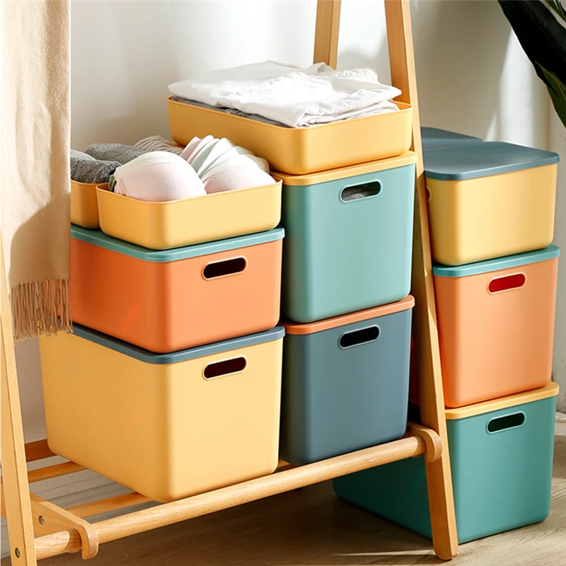 High Capacity Storage Box with Lid for Clothes Cosmetics Sundries Plastic Storage Basket Organizer Bathroom Kitchen Accessories