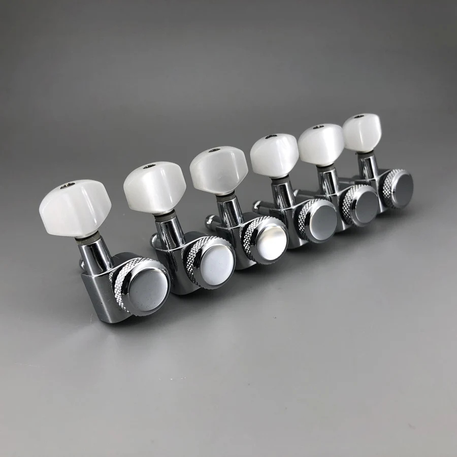 6 Piece Right Hand Pearl Button Guitar Locking Machine Heads Tuners M6 SCHALLER TYPE Chrome Brass Gear For JP6 7 ST Guitar Well