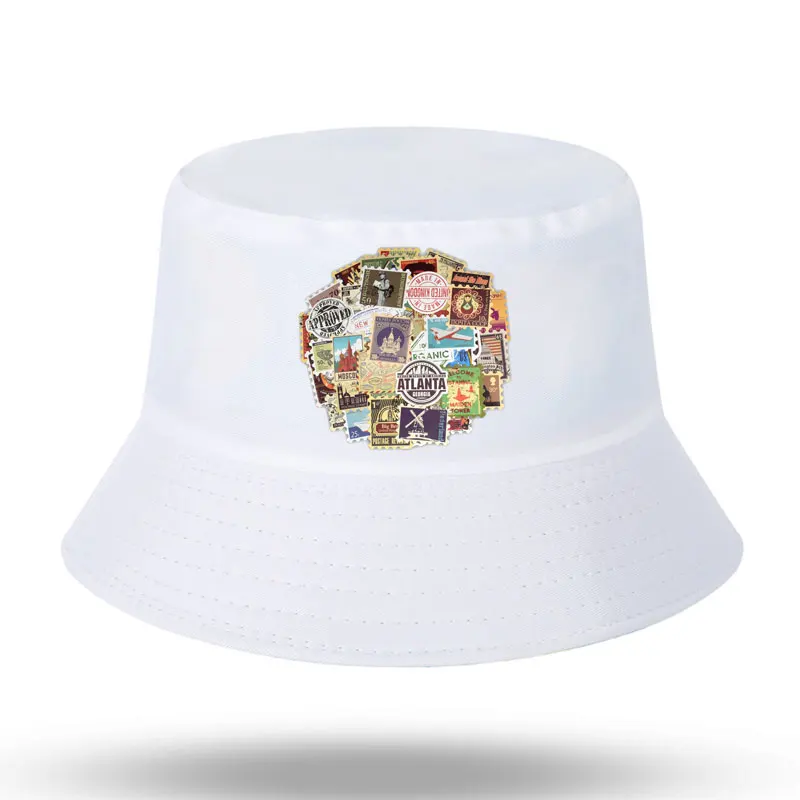 Travel Landmark Building Postmark Postage Print Men Women Bucket Hat Outdoor Sunscreen Beach Hat Sun Hiking Fishing Cap