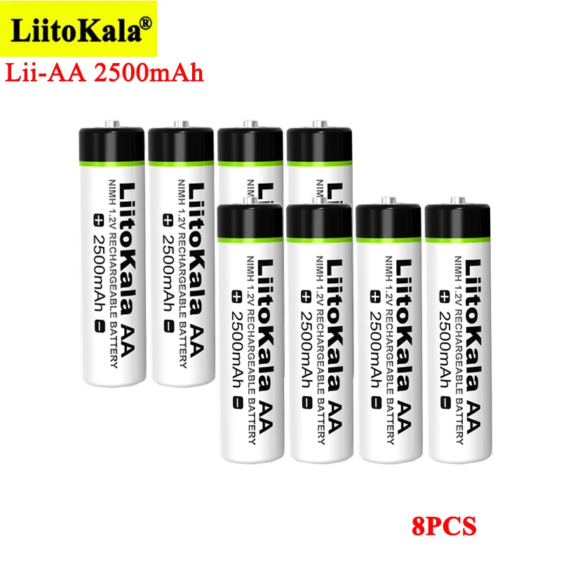 

8pcs Liitokala 1.2V AA 2500mAh Ni-MH Rechargeable battery aa for Temperature gun remote control mouse toy batteries