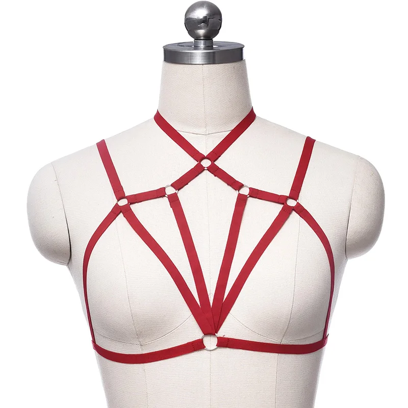 Polygonal gothic underwear chest tight-fitting bondage sexy bra colored body close-up harness holiday wear