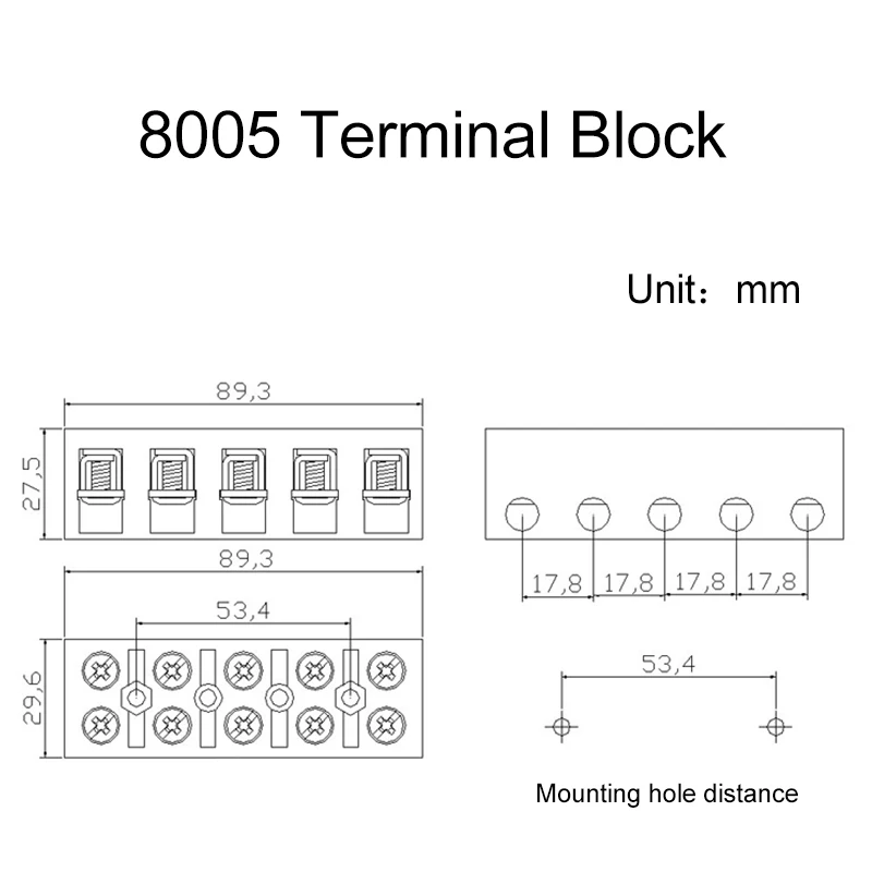 10pcs Terminal blocks Fixed Type Base Connection Terminals with screws Connector Plate 8005 80A/5P