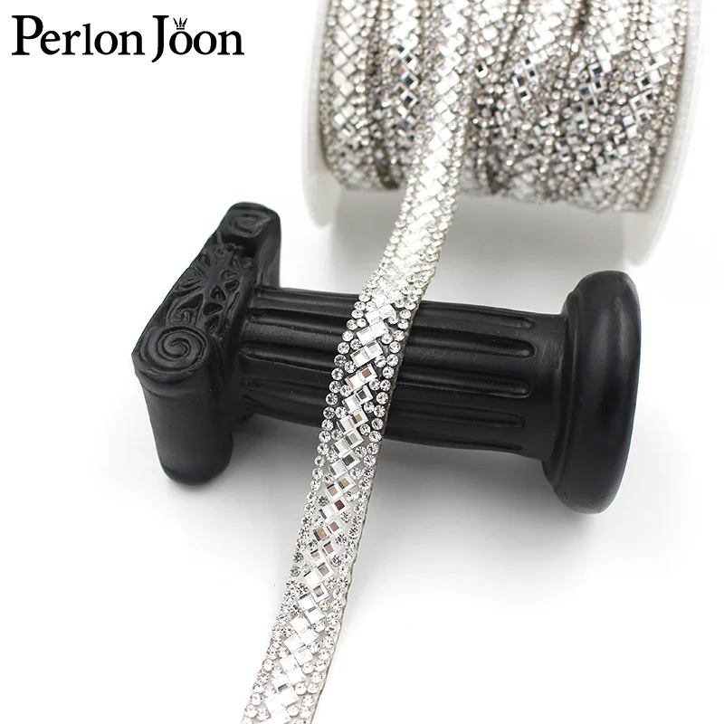 1yard Square wave array glass ribbon crystal rhinestone trim tape decorative hot fix shoes clothing accessories TR134