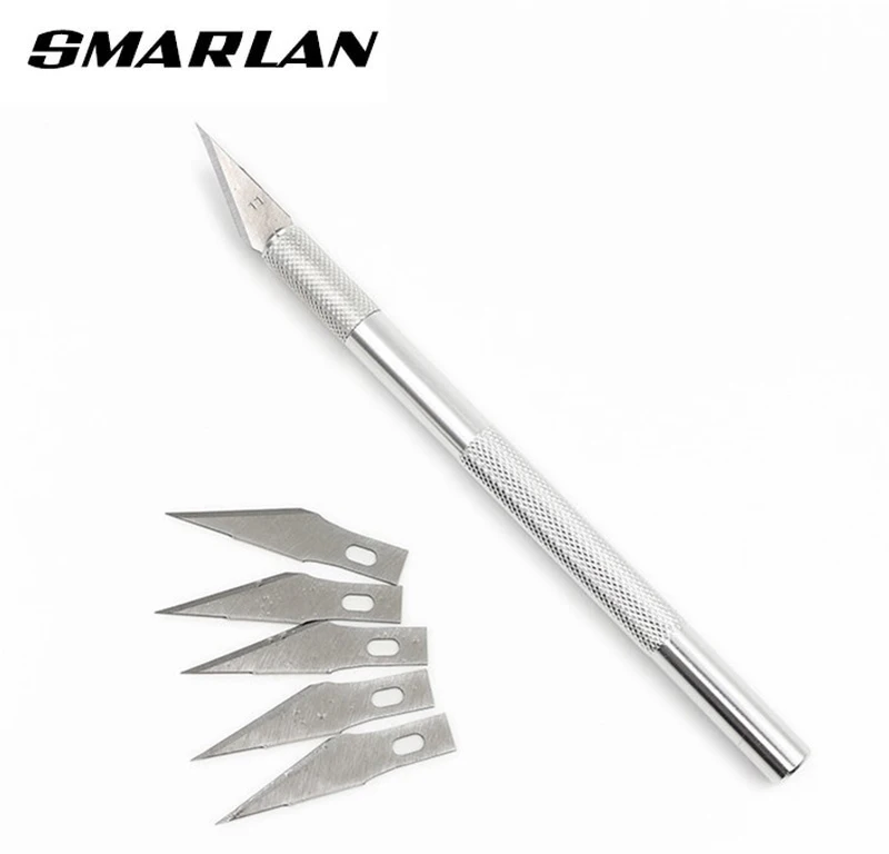 SMARLAN-Kit de ferramentas antiderrapantes de metal bisturi faca, cortador, gravura, facas artesanais, telefone móvel, PCB, reparo DIY, ferramentas manuais, 6pcs lâminas