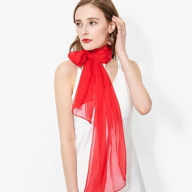100% Real Silk Chiffon Scarf Women Kerchief Soild Black Pure Natural Silk Neck Scarf Long Shawls Thin Silk Foulard Femme180x30cm