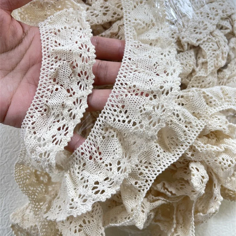 Beige Cotton Crochet Stretch Lace Fabric DIY Children\'s Clothing Collar Cuff Skirt Trim Decoration Accessories Vestido De Renda