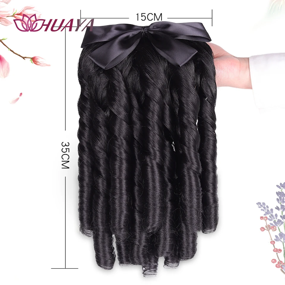 HUAYA Synthetic Black Curly Ponytail Hair Extensions with Hair Comb Pony Tail Hair Clips Hairpieces For Women Heat Resistant