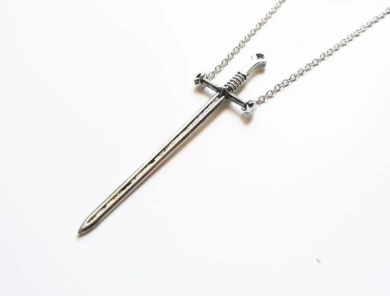 silver plated Sword Necklace large Sword sword Pendant warrior long Necklace Dagger Tarot Occult Dark Classical gift men new