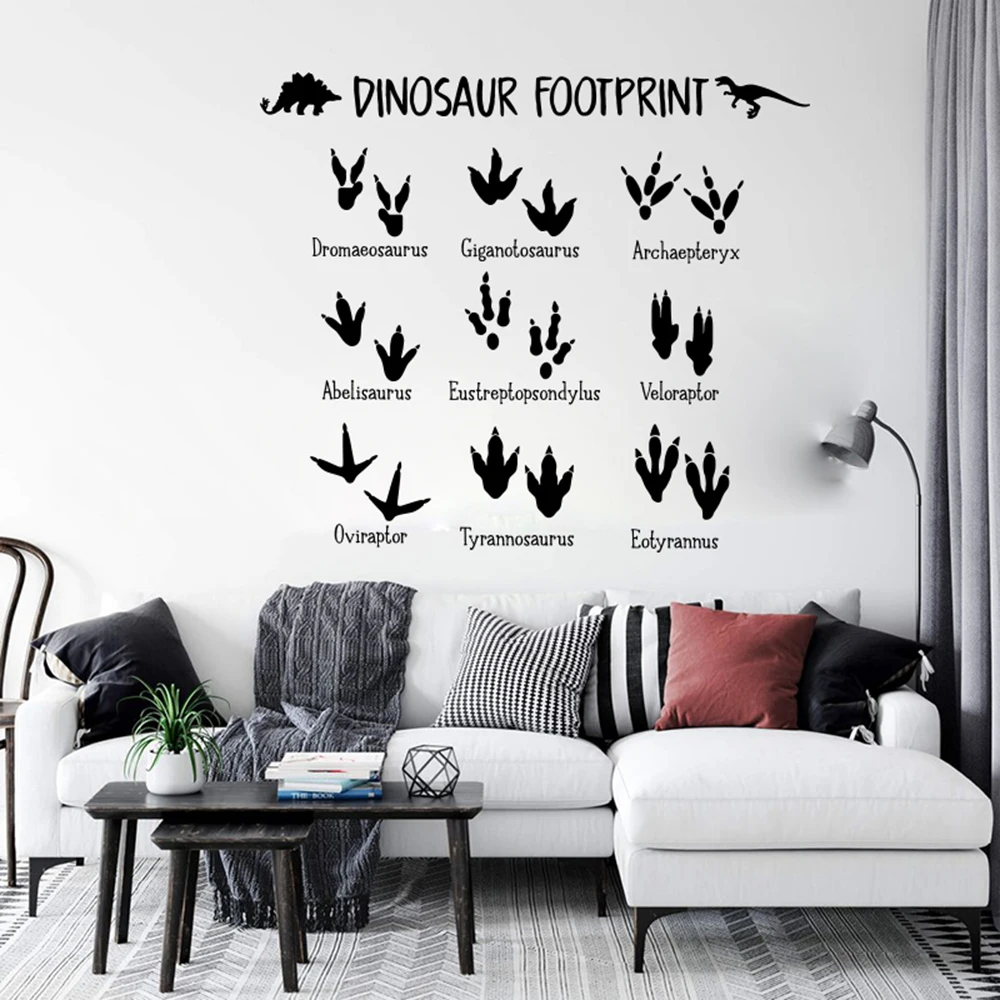 Cartoon Dinosaur Footprint Paw Wall Sticker Baby Nursery Kids Room Dino Foot Wall Decal Playroom Vinyl Decor