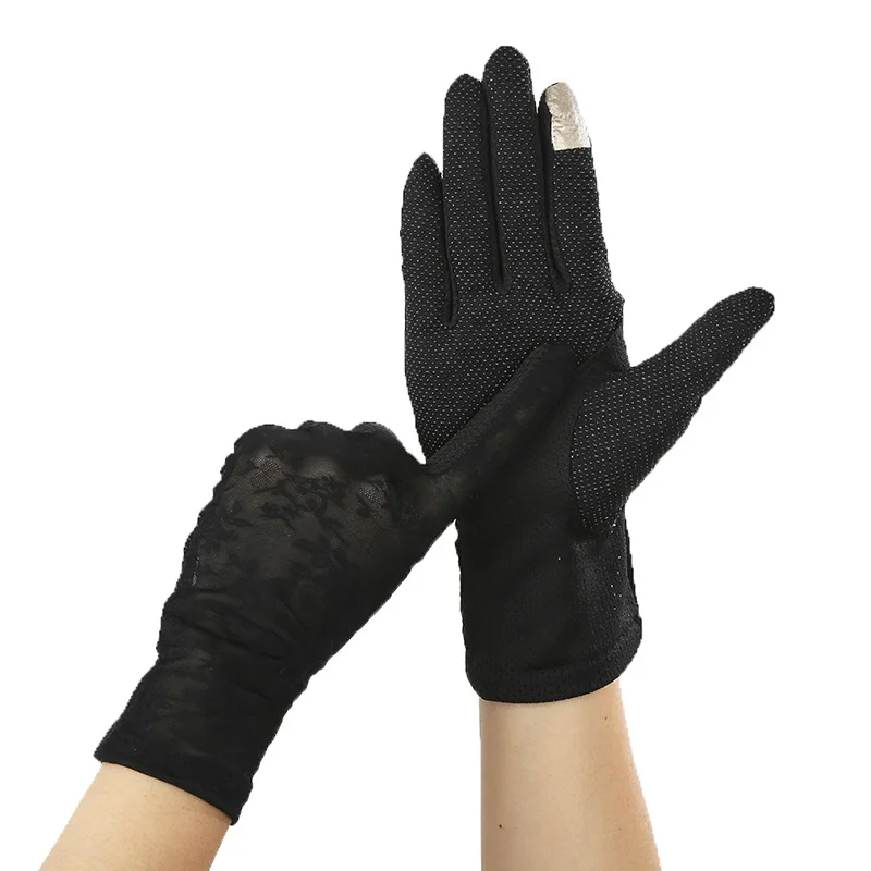 

Female Summer Sunscreen Ice Silk Sun Driving Cycling Breathable Mitten Women Dot Non-slip Bow Touch Screen Thin Typing Glove J80