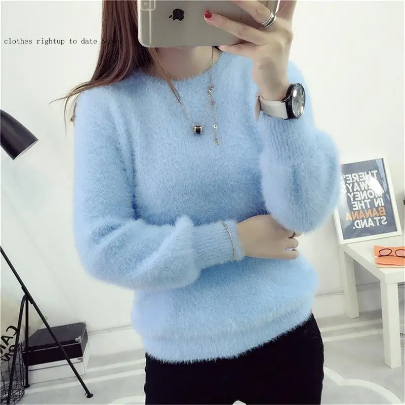 O-Neck Pullover Long Sleeve Casual Sweater Knitted Tops Women Candy Colors Sweaters Fashion Autumn Winter Warm Mohair