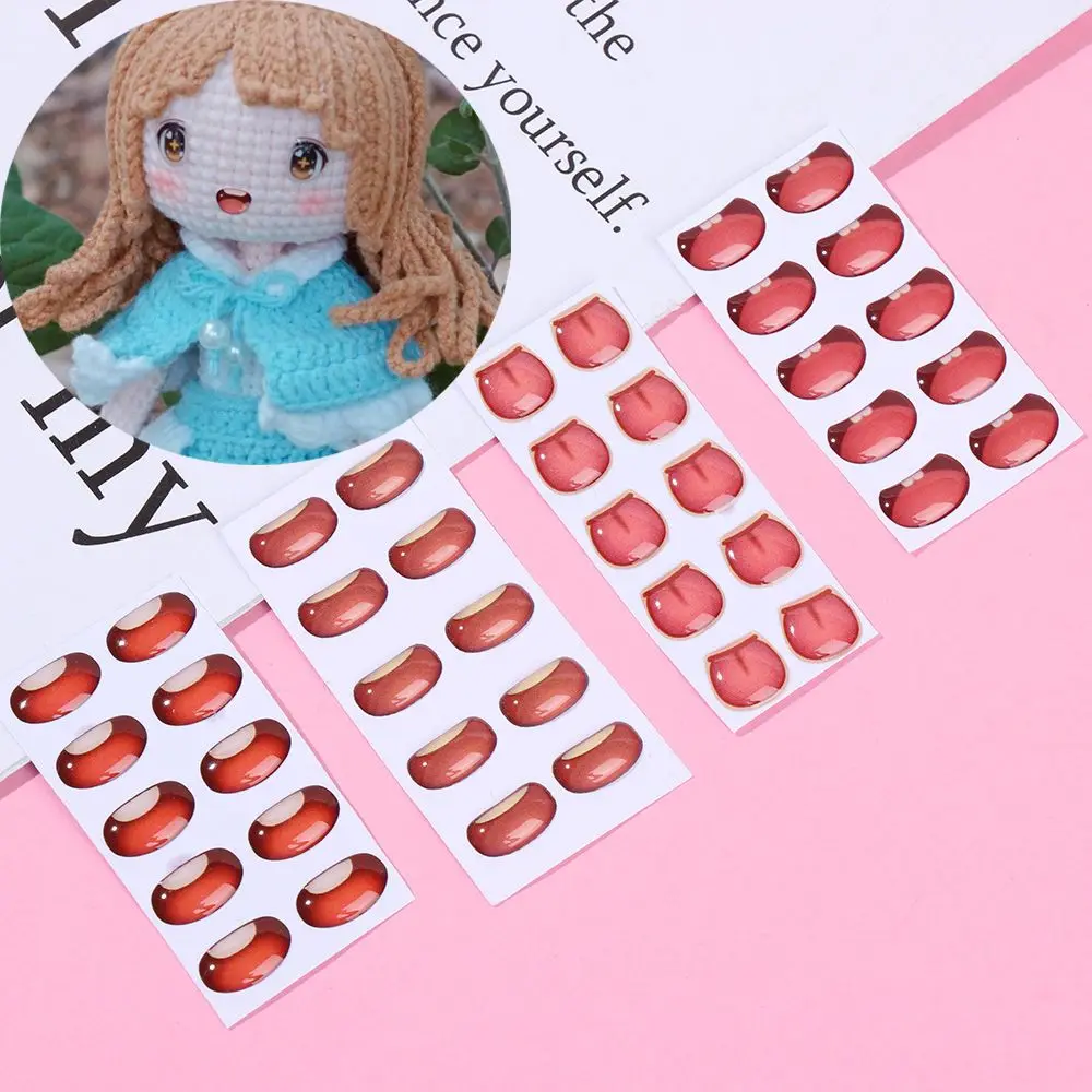 10 Pcs Mouth Stickers Multi styles Cute Cartoon Anime Figurine Doll Face Organ Paster Decals DIY Glass Paper Doll Accessories