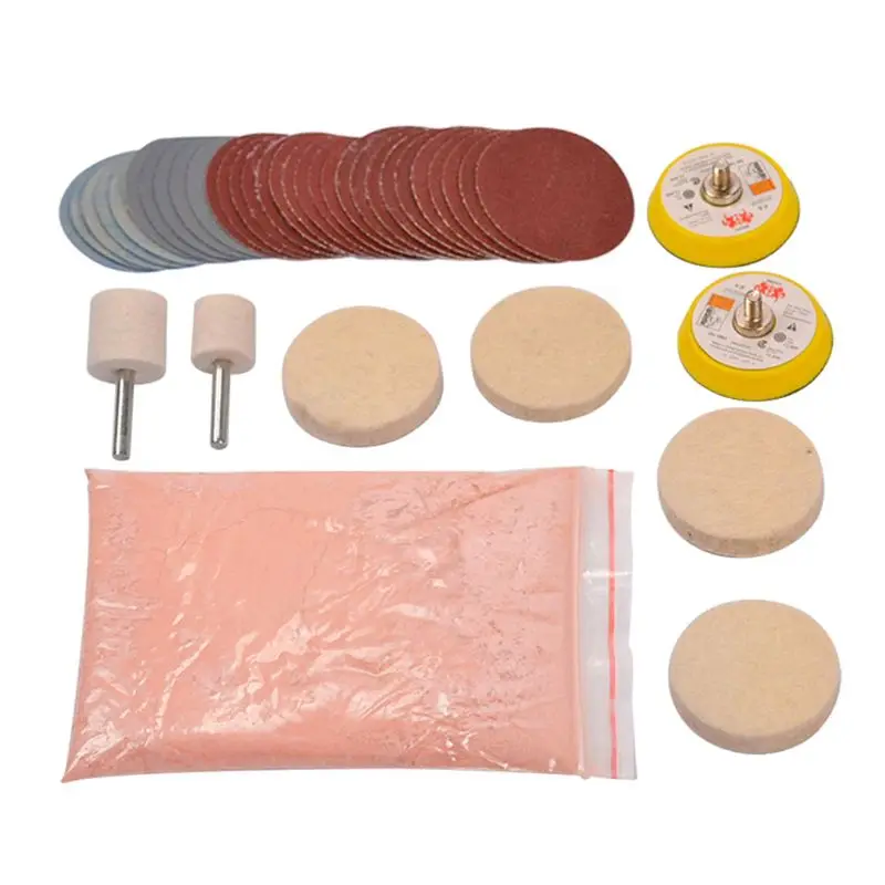 34pcs/Set Deep Scratch Remove Glass Polishing Kit 8 OZ Cerium Oxide+ Sanding Disc + Wool Polishing Pad For Windscreen Windows