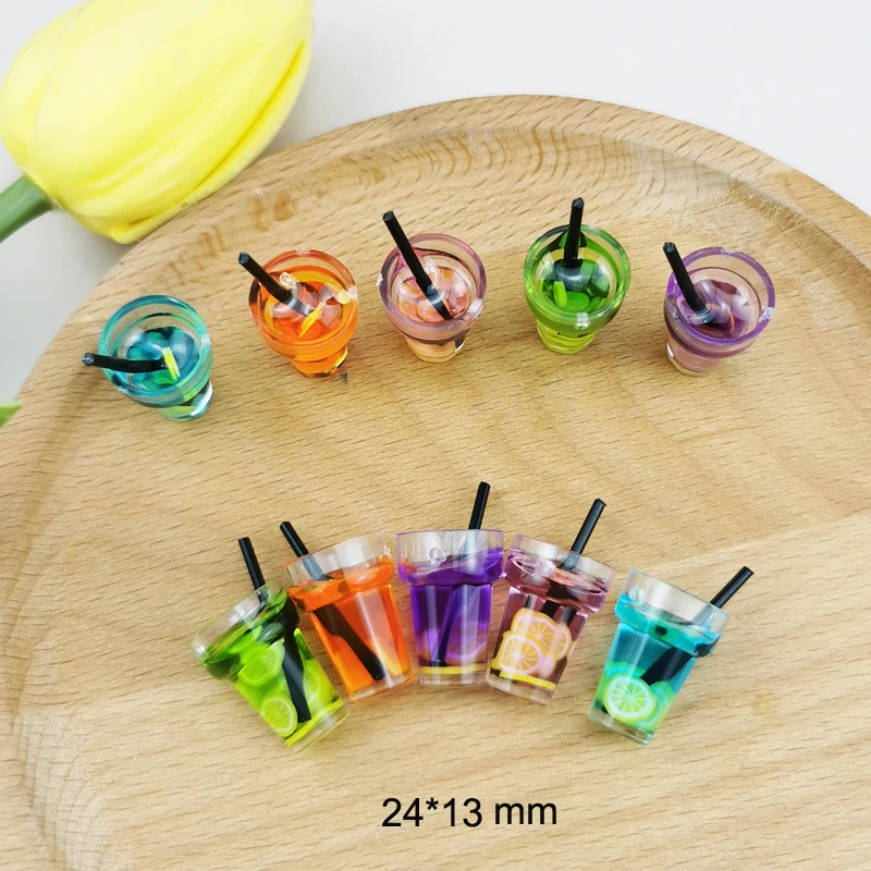 10pcs Handmade Resin Fruit  Drink Beverage Charms Pendant 3D Lemon Bottle Charm For DIY Jewelry Accessories Pen Decor Craft