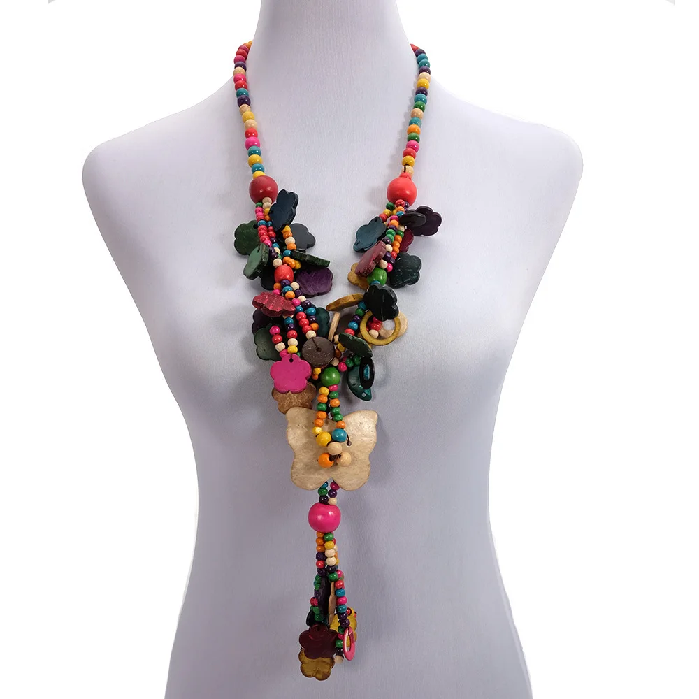 2020 New Travel Jewelry Exotic Handmade Boho Ethnic Coconut Sweater Chain Long Necklace