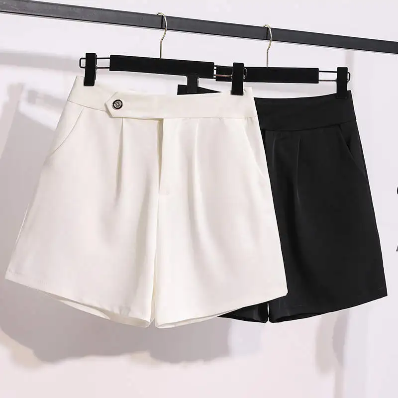 

S-5XL Plus Size White Black Slim Fashion Suit Shorts Women Beach High Waist Wide Leg Summer Shorts Casual Short Trousers C7173