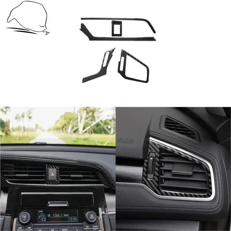 

For Honda Civic 10th 2016-19 Carbon Fiber Stickers Central Dash Air Condition AC Vent Control Frame Cover Side Air Vent Sticker