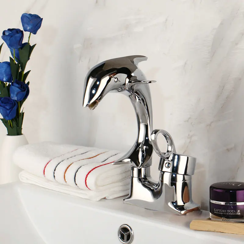 

bathroom basin faucet Dolphin modeling brass chrome faucet finished high quality basin taps hot & cold mixer faucets