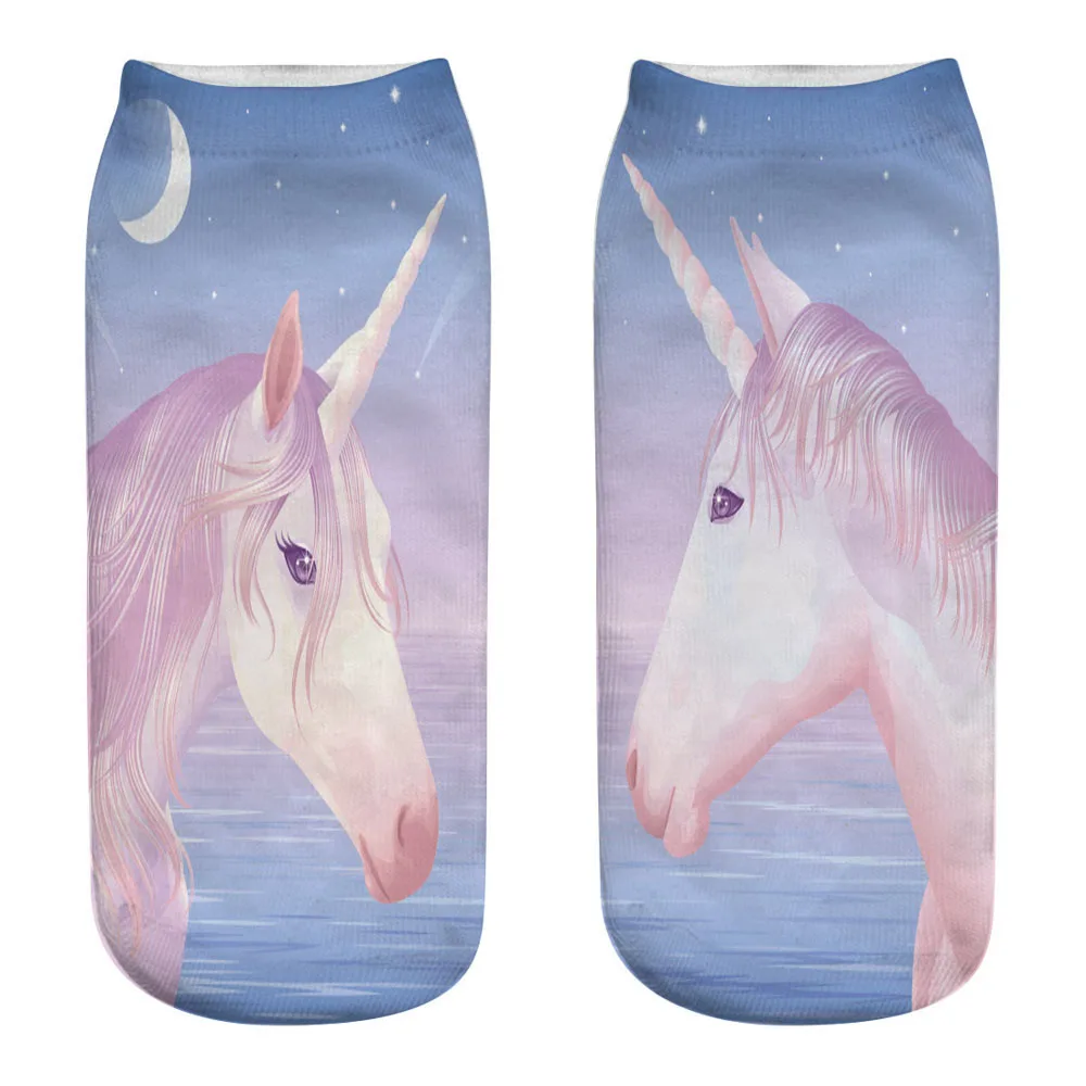 Nowe skarpetki Harajuku 3D Print Unicorn Women Kawaii Ankle Licorne Chaussette Femme Calcetines Mujer Cute Art Funny Sox