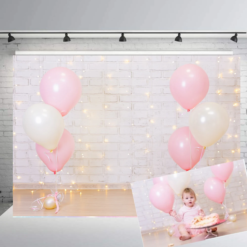 

BEIPOTO Newborn Photography Backdrops pink balloon brick wall baby cake smash background flash kids 1st birthday props B374