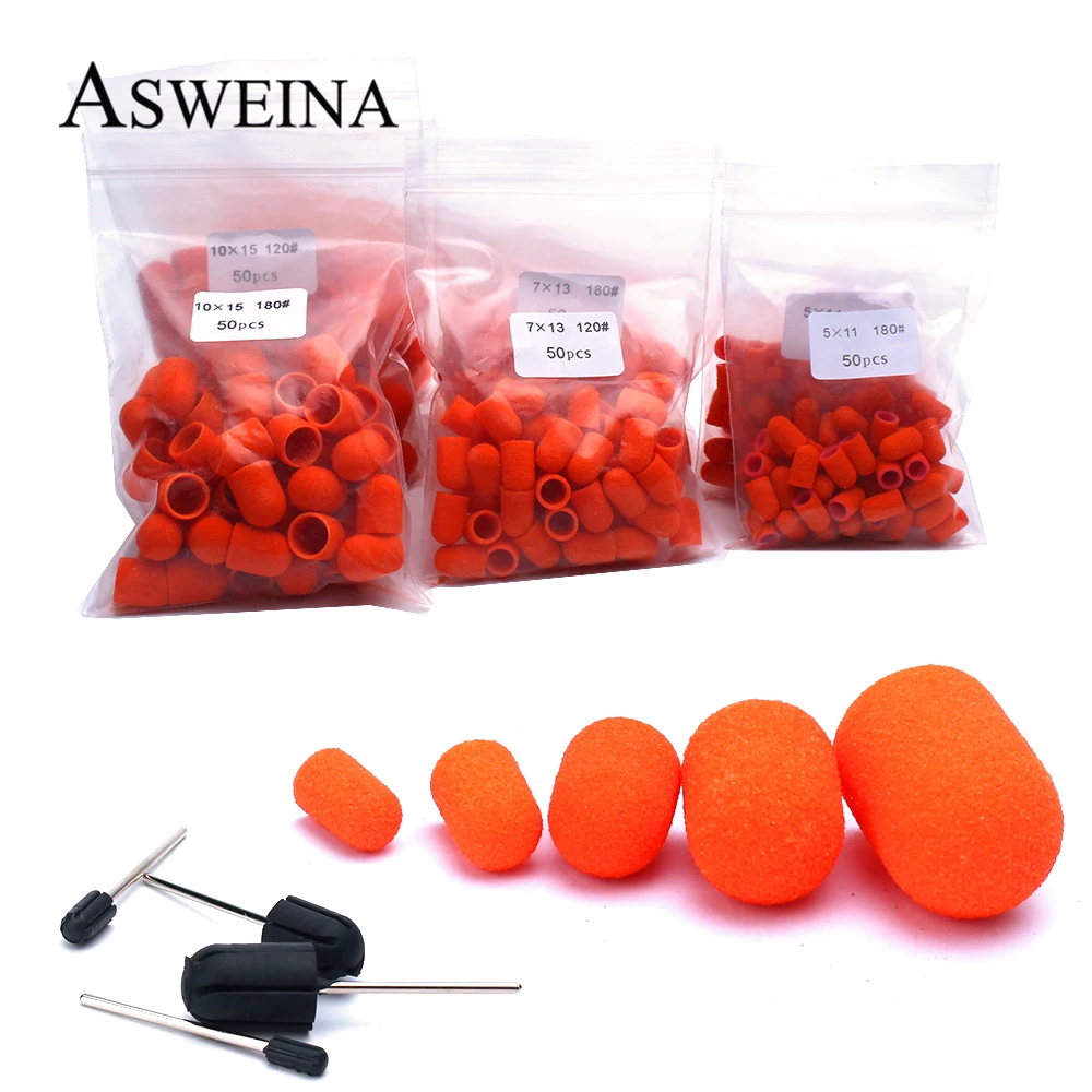 50PCS tappi abrasivi per unghie arancioni punta per trapano per unghie elettrica per unghie pulita lucidatura rotativa rimuovere gli accessori per cuticole in Gel strumenti