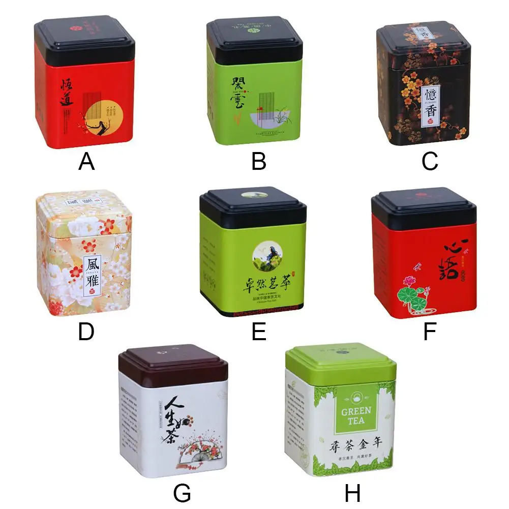 Mini Tin Storage Box Coffee Tea Caddy Square Sealed Tea Leaves Iron Packing Box Chinese Style Tinplate Collection Container Cans