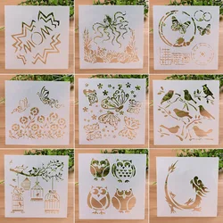 Animais Coruja Stencils para Pintura, Artesanato DIY, camadas Stencils, Scrapbooking Stamp, Embossing Album, Modelo Cartão Decorativo, Novo, 13cm, 9 peças por conjunto