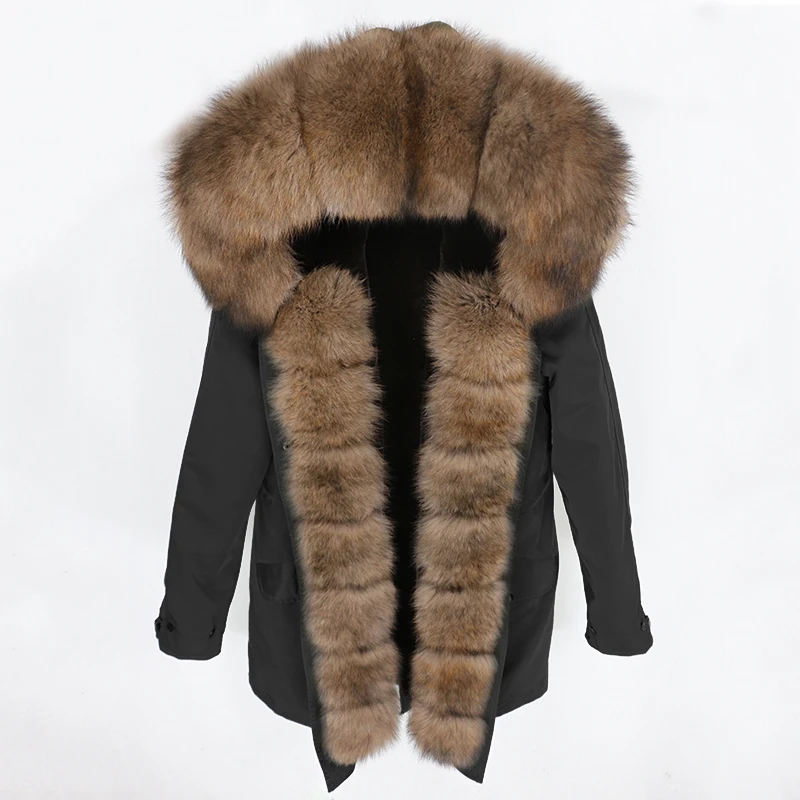 

2020 Long Parka Waterproof Coat Natural Real Fox Fur Collar Hood Winter Jacket Women Outerwear Detachable Thick Warm Streetwear