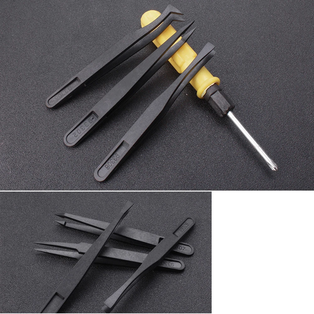 5pcs Anti-static Carbon fiber Electronic Tweezers Kit ESD Plastic Forceps PCB phone Repair Hand Tools Set pince a epiler