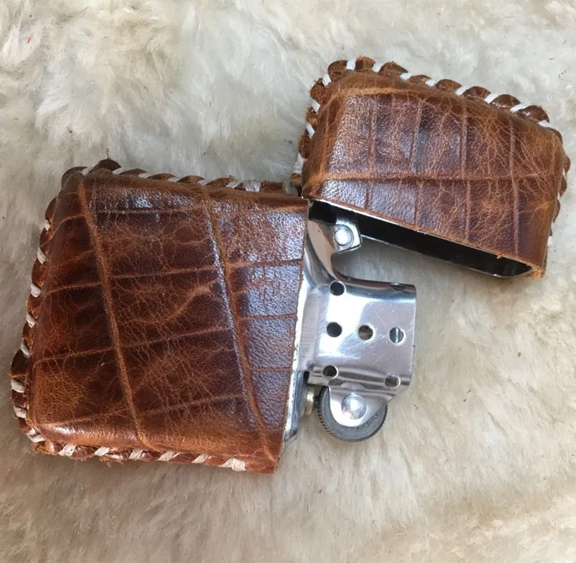 Hand-stitched  Cowhide Leather Protective Sleeve Lighter Holster for Zippo lighter Cover