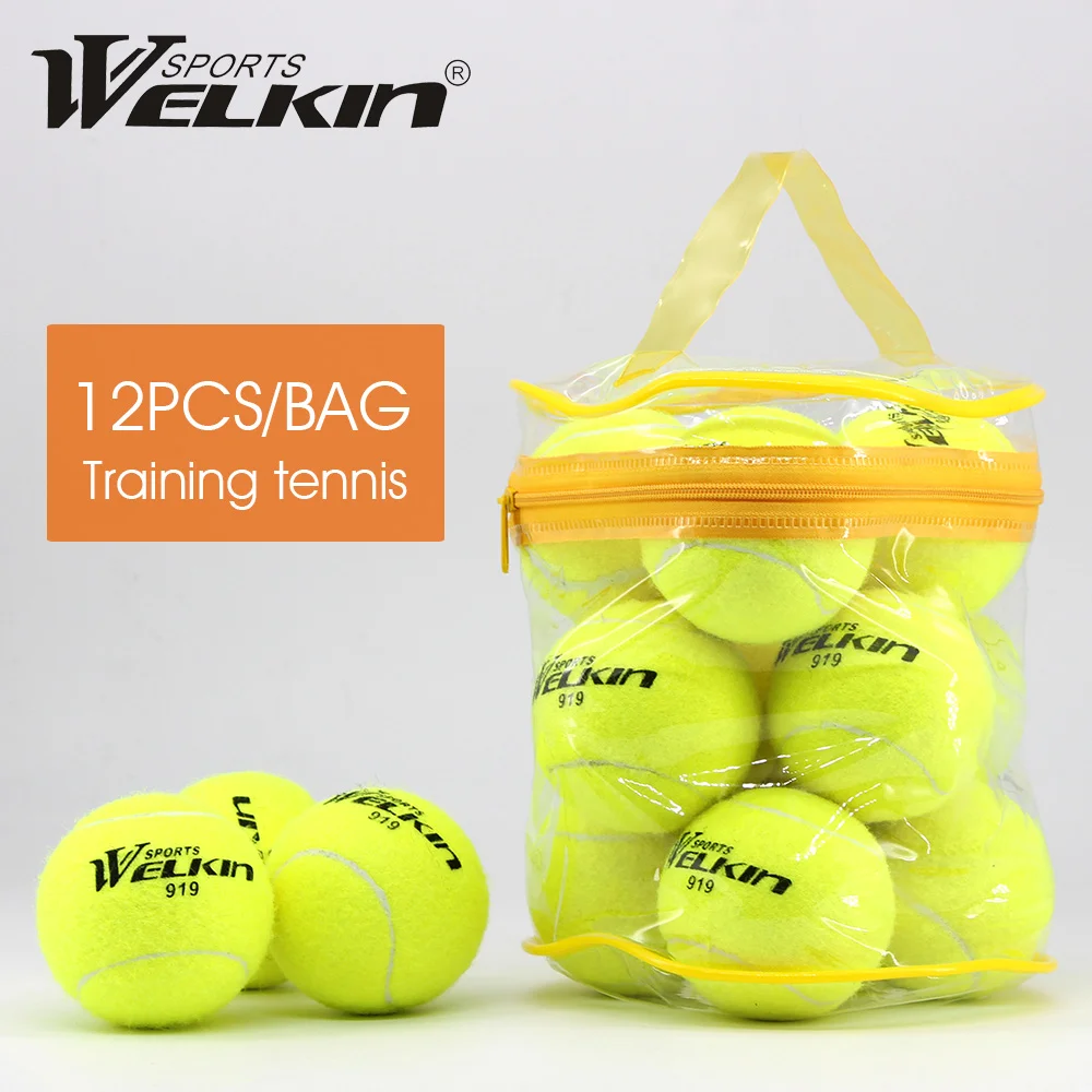 12pcs/Lot High Quality Elasticity Tennis Ball for Training Sport Rubber Woolen Tennis Balls for tennis practice with free Bag