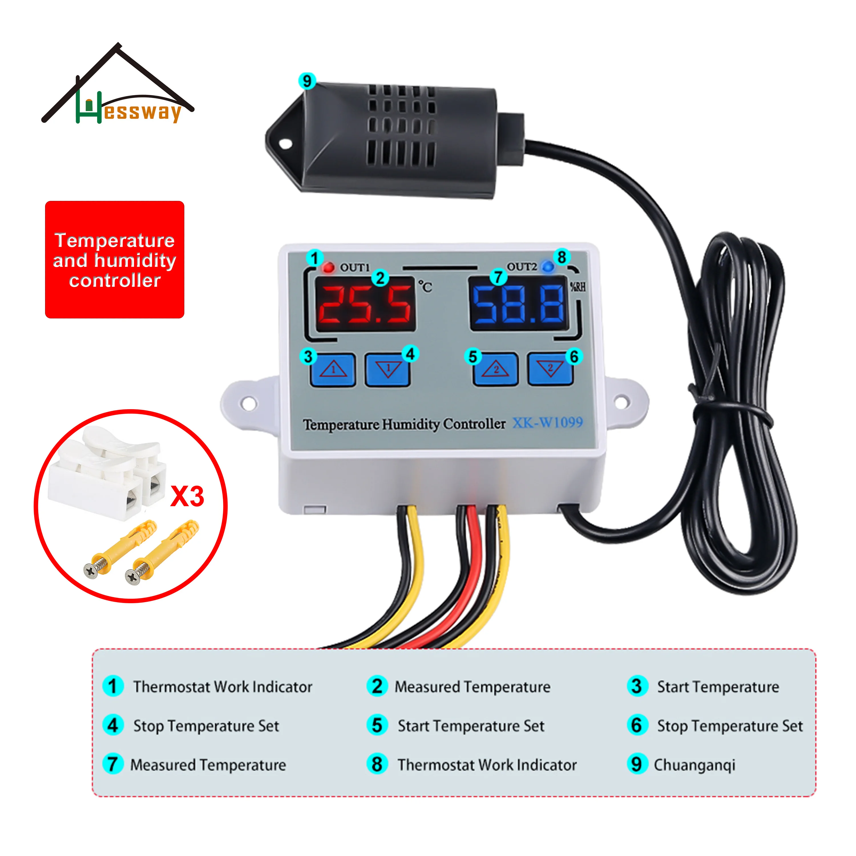 Humidity Temperature Controller 220V 110V 24V 12V Incubator Spare Parts Working Heating,Cooling,Humidification,Dehumidification