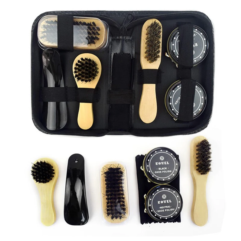 8 Pcs/Set Pro Shoes Care Kit Portable For Boots Sneakers Cleaning Set  Brush Shine Polishing Tool For Leather Shoes