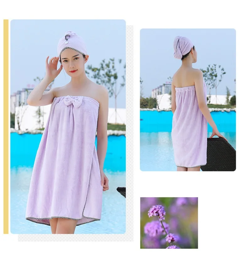 Vestido de ducha de lana de Coral para mujer, Toalla de baño usable para el hogar, vestido de Spa de playa, envío directo