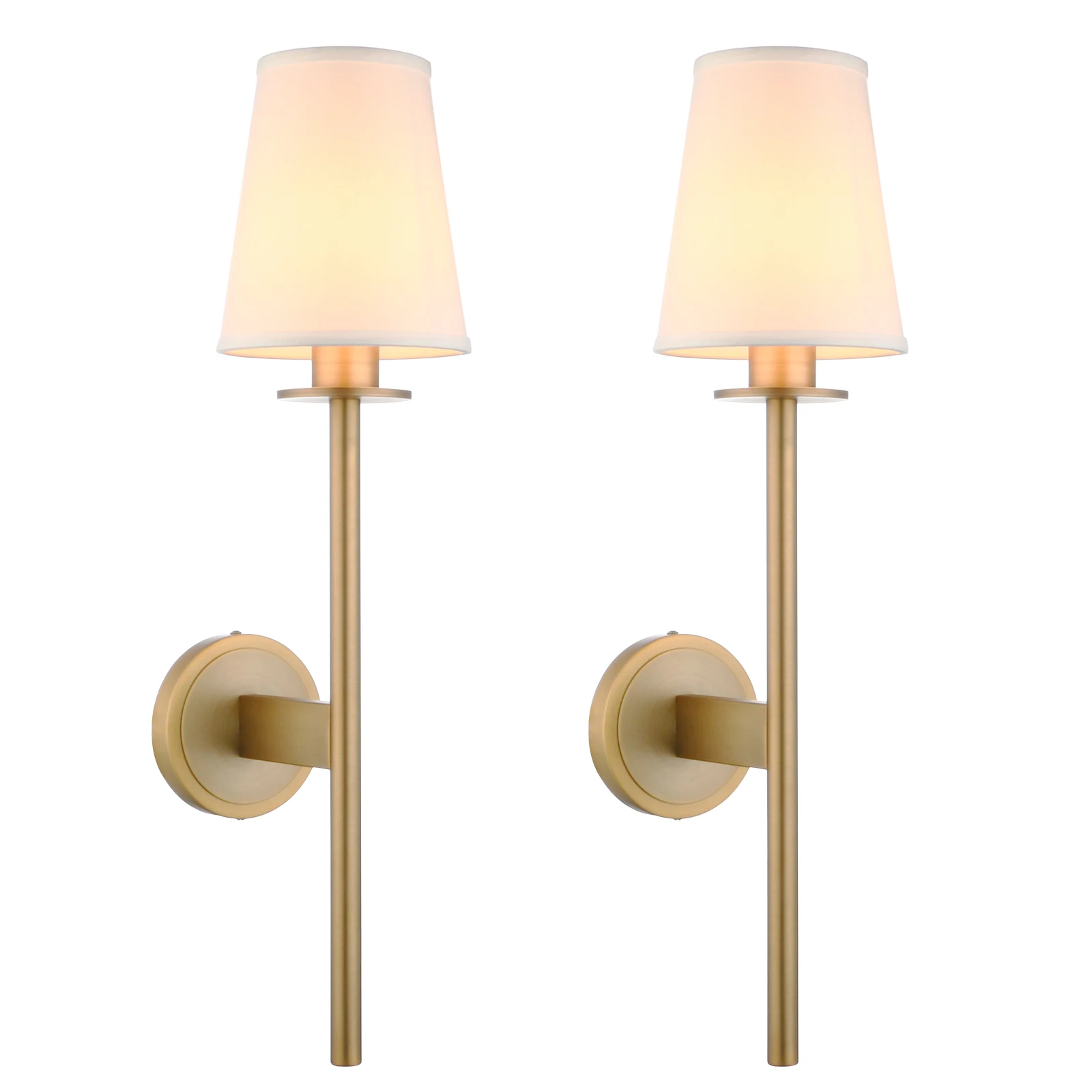 Permo Set of 2 Modern Classy Vintage Wall Sconce with Flared White Textile Lamp Shade Living Room Bedside Reading