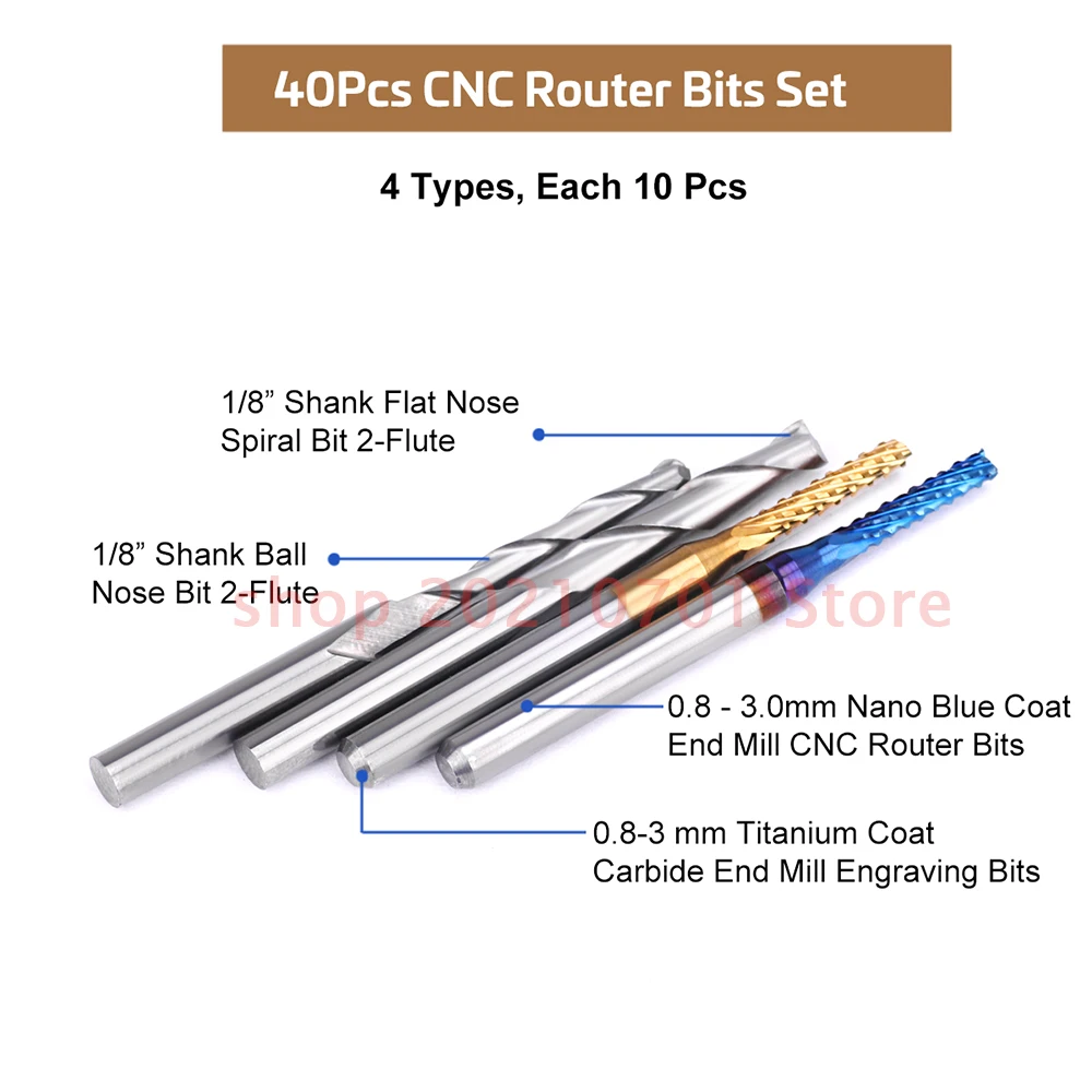 10/40PCS End Mill Engraving Bits Set 3.175mm Shank CNC Router Bits Ball Nose End Mill PCB Milling Cutter Carbide Milling Tools