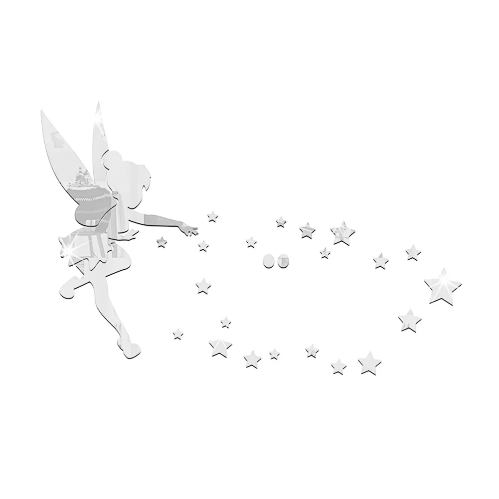 Fairy Wall Mirror Acrylic Mirrored Decorative Tinker Bell Wall Stickers Living Room Bedroom 3D Mirror Wall Sticker Home Decor