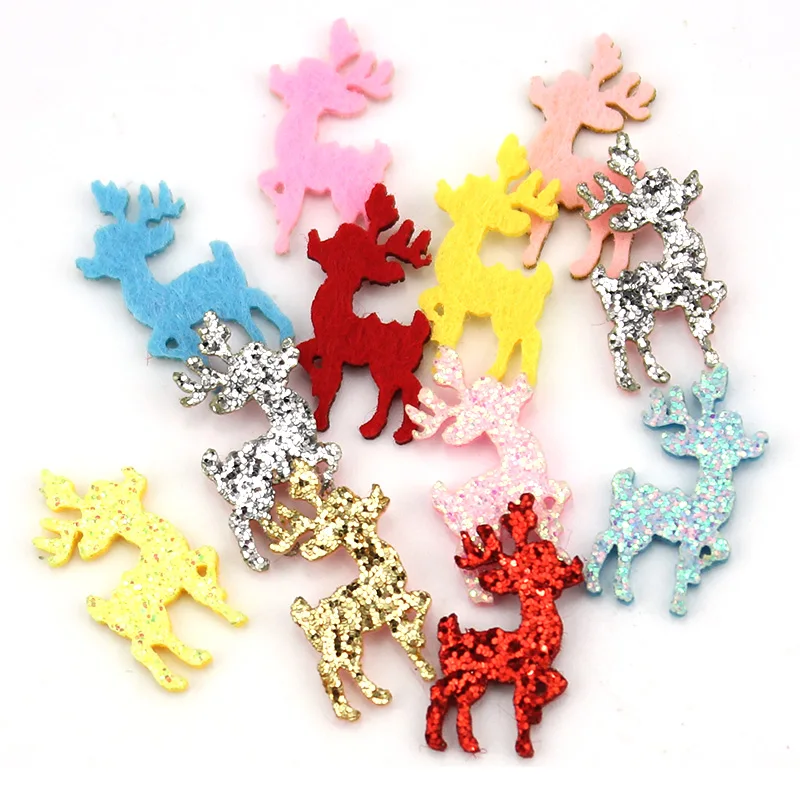 60Pcs 1.8*3.5cm Shiny Reindeer Appliques For Glitters Christmas Decor DIY Headwear Hairpin Ornaments Accessories