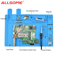 ALLSOME Sording Tool Magnetic Heat Insulation Silicone Pad Desk Mat for Soldering Maintenance Platform Hand Tools Repairing Pad