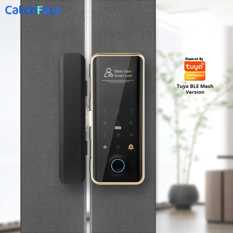 Tuya Smart Lock For Glass Door Fingerprint Code Card Frameless Frame Electronic Door Lock Digital Lock Sliding Door