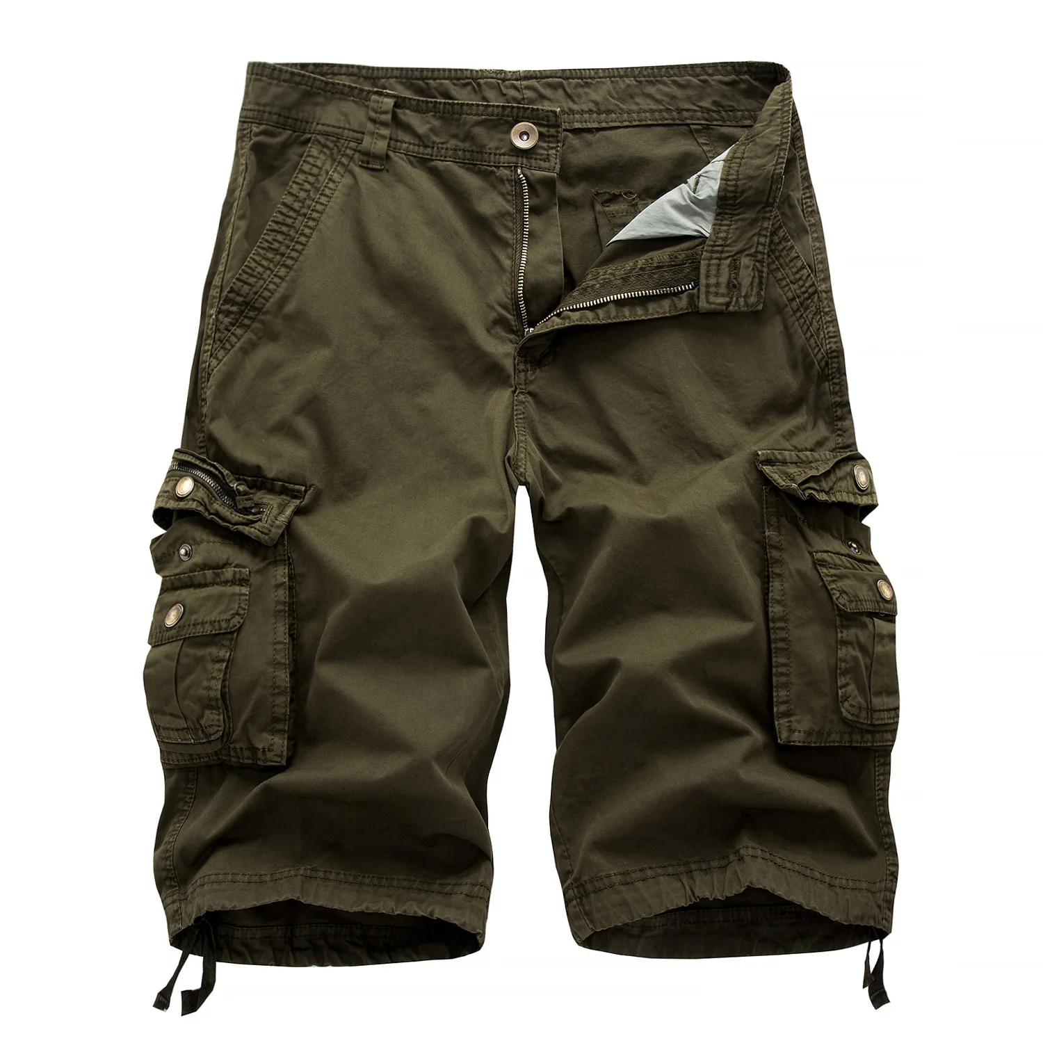 Pantalones cortos militares para hombre, Bermudas informales, holgadas, a la moda, sin cinturón