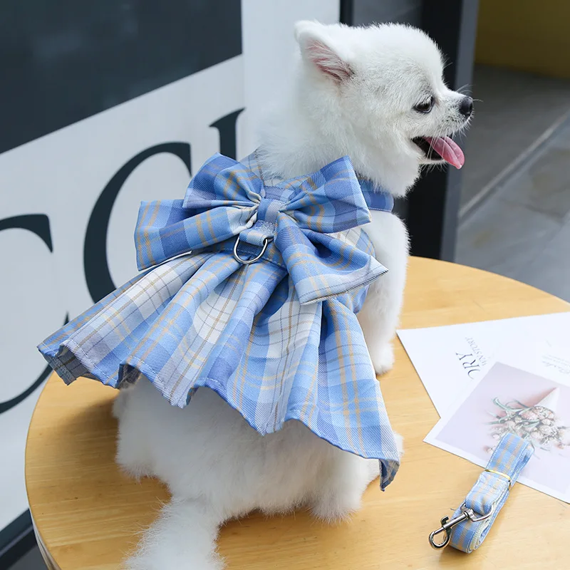 Gitter Hund Kleid Harness Und Leine Set Schöne Pet Hund Kleidung Für Kleine Hunde Chihuahua Rock Französisch Bulldog Welpen Kleid kragen – Detail 36