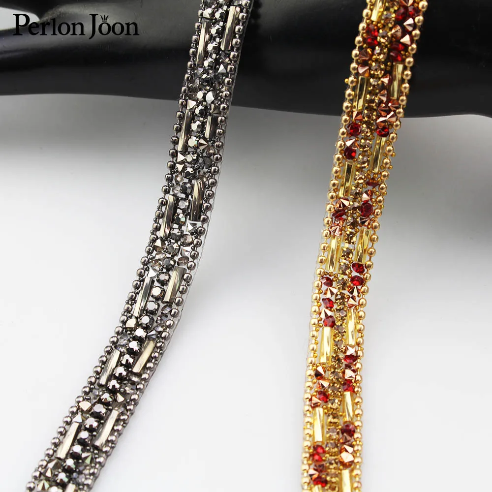 1 yard New Wide Black red gold gue Rhinestone Tape Hot Crystal Webbing duct Design Clothing Decoration Accessories TR063